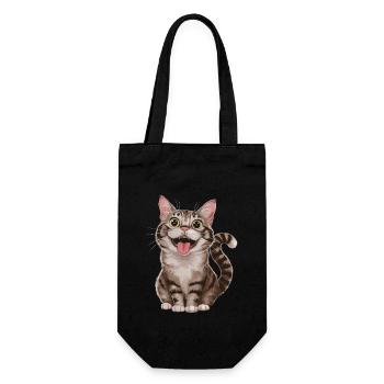 Cheerful tabby cat with wide open - Gift Bag for Bottles - black - Front