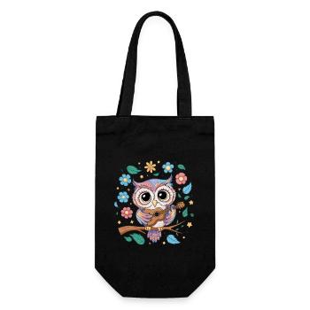 Niedliche Eule Vogel Federn Blumen Gitarre - Geschenkbeutel für Flaschen - Schwarz - Vorne