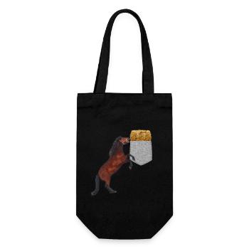 Pferd, das Nach Heu In Ihrer Falschen Tasche Greift Lustig - Geschenkbeutel für Flaschen - Schwarz - Vorne