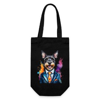 Zwergschnauzer Anzug Hund Lustig Tier Design Print - Geschenkbeutel für Flaschen - Schwarz - Vorne