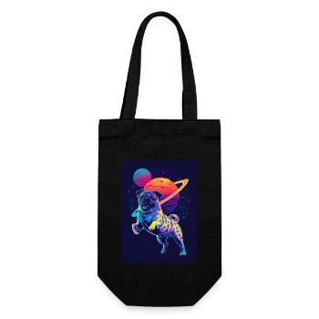 Animal Art Planet Fantasy Artwork mit Mops im - Geschenkbeutel für Flaschen - Schwarz - Vorne
