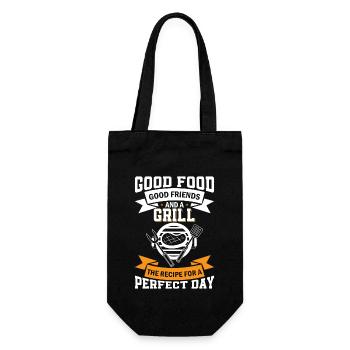 Gutes Essen, gute Freunde und ein Grill - Das Rezept - Geschenkbeutel für Flaschen - Schwarz - Vorne