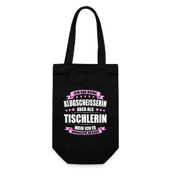 Ich Bin Keine Klugscheisserin Tischlerin Tischler - Geschenkbeutel für Flaschen - Schwarz - Vorne