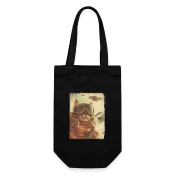 UFO Retro Vintage Uncanny Alien Ski Cat - Geschenkbeutel für Flaschen - Schwarz - Vorne