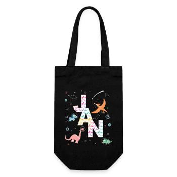 JAN - Beautiful boy name with dinosaur - Gift Bag for Bottles - black - Front