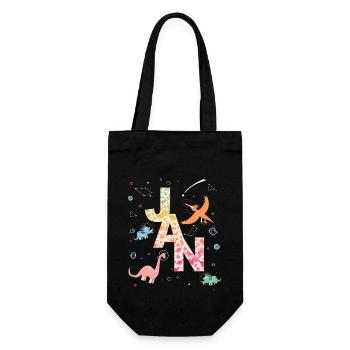 JAN - Beautiful boy name with dinosaur - Gift Bag for Bottles - black - Front