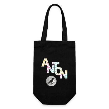 ANTON - Beautiful boy name with dinosaur - Gift Bag for Bottles - black - Front