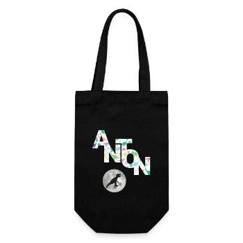 ANTON - Beautiful boy name with dinosaur - Gift Bag for Bottles - black - Front