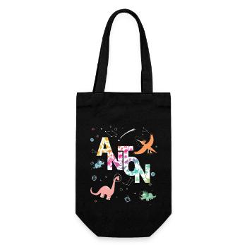 ANTON - Beautiful boy name with dinosaur - Gift Bag for Bottles - black - Front