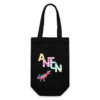 ANTON - Schöner Jungen Name mit Dinosaurier - Geschenkbeutel für Flaschen - Schwarz - Vorne