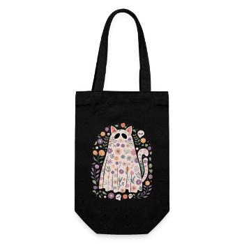 Joli chat fantôme d'Halloween avec des fleurs - Sac à bouteille - noir - Devant