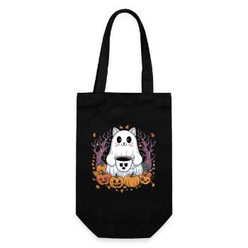 Chat mignon d'Halloween avec du café et des citrouilles - Sac à bouteille - noir - Devant