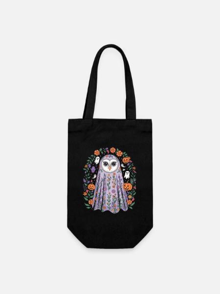 Halloween Eule Mit Blumen Und Kürbissen - Geschenkbeutel für Flaschen - Schwarz
