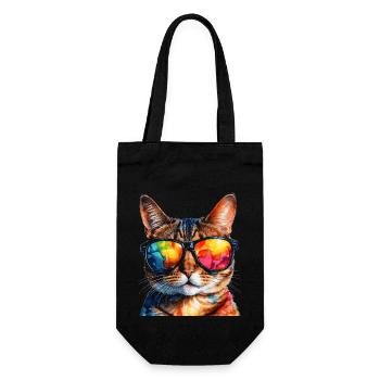 Lunettes de soleil chat colorées, motif animal drôle imprimé - Sac à bouteille - noir - Devant