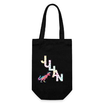 JULIAN - Schöner Jungen Name mit Dinosaurier - Geschenkbeutel für Flaschen - Schwarz - Vorne