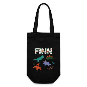 FINN - Schöner Jungen Name mit Dinosaurier - Geschenkbeutel für Flaschen - Schwarz - Vorne
