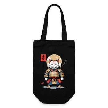 Samurai Cat Asian Ukiyo-E Style Aesthetic - Gift Bag for Bottles - black - Front