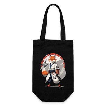Kitsune Samurai Fuchs Vintage Ukiyo-e Stil - Geschenkbeutel für Flaschen - Schwarz - Vorne