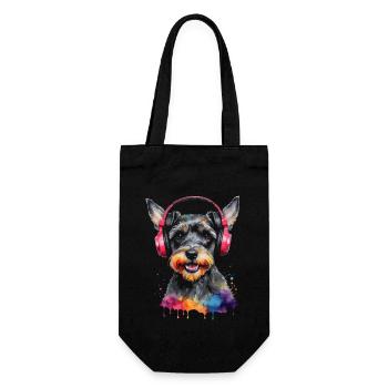 Zwergschnauzer Kopfhörer Hund Lustig Design Print - Geschenkbeutel für Flaschen - Schwarz - Vorne
