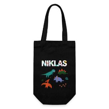 NIKLAS - Beautiful boy name with dinosaur - Gift Bag for Bottles - black - Front