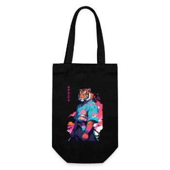 Tiger Yokai Vaporwave Aesthetic Samurai Art - Gift Bag for Bottles - black - Front