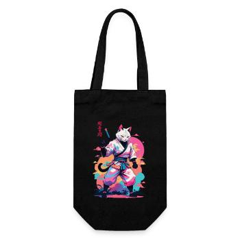 Samurai Cat Vaporwave Aesthetic Japan Art - Gift Bag for Bottles - black - Front