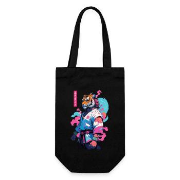 Tiger Yokai Vaporwave Aesthetic Samurai Design - Geschenkbeutel für Flaschen - Schwarz - Vorne