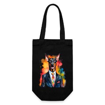 Dobermann Anzug Hund Bunt Lustig Tier Design Print - Geschenkbeutel für Flaschen - Schwarz - Vorne
