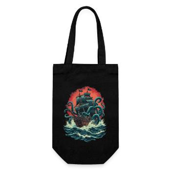Piratenschiff Kraken Ozean Schlacht Riesiges Seeungeheuer - Geschenkbeutel für Flaschen - Schwarz - Vorne