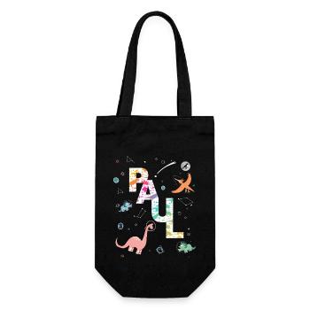 PAUL - Beau prénom de garçon avec dinosaure - Sac à bouteille - noir - Devant