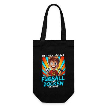 Fußball und Zocken Geburtstag Junge 14 Jahre - Geschenkbeutel für Flaschen - Schwarz - Vorne