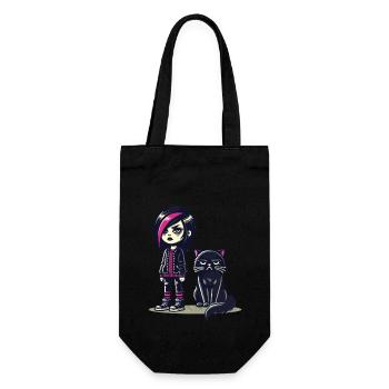Pastell Goth Style Mürrischer Katzenliebhaber - Geschenkbeutel für Flaschen - Schwarz - Vorne