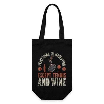 Funny Tennis Player Racket Wine - Geschenkbeutel für Flaschen - Schwarz - Vorne