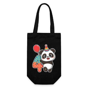 4. Geburtstag Panda mit Luftballon und Sternen - Geschenkbeutel für Flaschen - Schwarz - Vorne