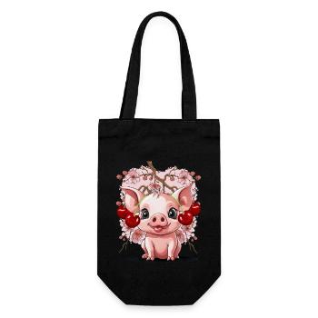 Pig, Cherries, Cherry, Piglet, Cherry Blossom - Gift Bag for Bottles - black - Front