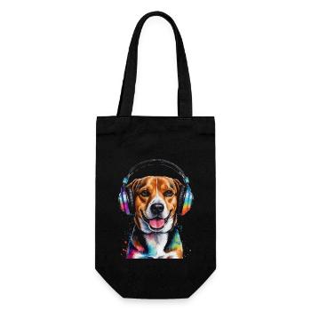 Beagle Kopfhörer Hund Lustig Tier Design Print - Geschenkbeutel für Flaschen - Schwarz - Vorne