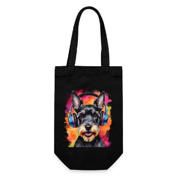 Zwergschnauzer Kopfhörer Hund Lustig Design Print - Geschenkbeutel für Flaschen - Schwarz - Vorne