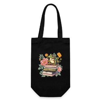grenouille sur pile de livres avec des fleurs - Sac à bouteille - noir - Devant