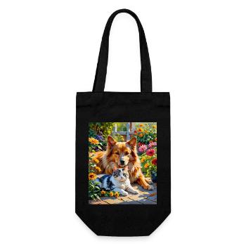 Gartenbegleiter - Katze und Hund Garden Companions - Geschenkbeutel für Flaschen - Schwarz - Vorne