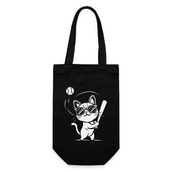 Cat with sunglasses playing baseball - Gift Bag for Bottles - black - Front