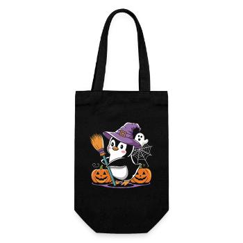 Penguin Halloween Witch with Pumpkins and Ghosts - Gift Bag for Bottles - black - Front