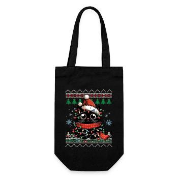 Lustiger Katzen Hässlicher Weihnachts Pullover - Geschenkbeutel für Flaschen - Schwarz - Vorne