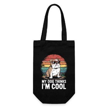 Bulldog Mein Hund Denkt Das Ich Cool Bin - Geschenkbeutel für Flaschen - Schwarz - Vorne