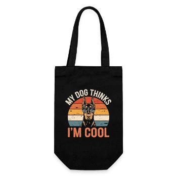 Dobermann Pinscher Mein Hund Denkt Das Ich Cool - Geschenkbeutel für Flaschen - Schwarz - Vorne
