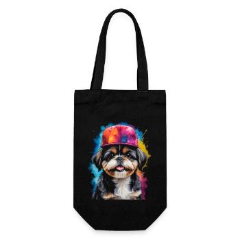 Shih Tzu Snapback Cap Hund Lustig Tier Print - Geschenkbeutel für Flaschen - Schwarz - Vorne