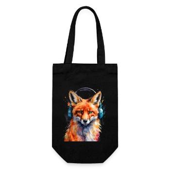 Fuchs Kopfhörer Musik Bunt Tier Design Print - Geschenkbeutel für Flaschen - Schwarz - Vorne