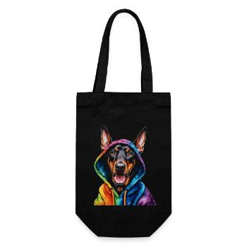 Dobermann Hoodie Hund Bunt Lustig Tier Print - Geschenkbeutel für Flaschen - Schwarz - Vorne