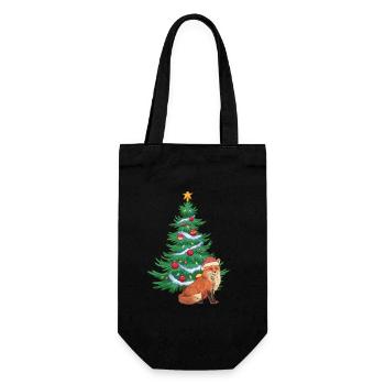 Weihnachten Christmas Weihnachtsbaum Fuchs Santa - Geschenkbeutel für Flaschen - Schwarz - Vorne
