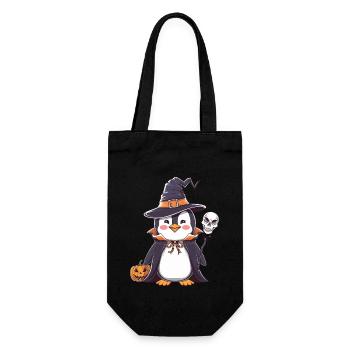 Pingouin Halloween Sorcier avec citrouille et - Sac à bouteille - noir - Devant
