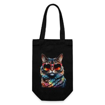 Cat Sunglasses Colorful Funny Animal Design Print - Gift Bag for Bottles - black - Front